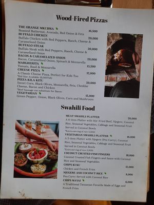 Menu at Courage Café in Moshi