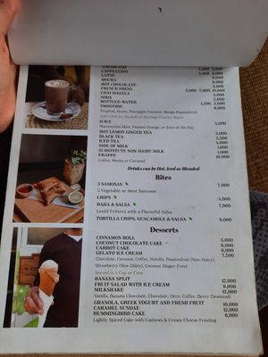 Menu at Courage Café in Moshi