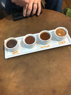 Flight of drinking chocolate  at Kakawa Chocolate House in Santa Fe