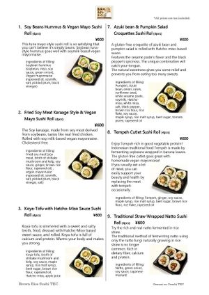 The menu of Brown Rice Maki-Sushi (Sushi Roll) #2 at Brown Rice Sushi TEC 玄米のおすしテック in Osaka