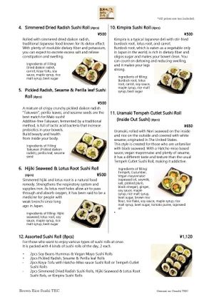 The menu of Brown Rice Maki-Sushi (Sushi Roll) #3 at Brown Rice Sushi TEC 玄米のおすしテック in Osaka