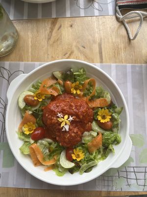 Vegan meat balls in a tomato sauce  at The Green Hut in Phuket