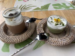 Chocolate mouse and matcha pudding  at The Green Hut in Phuket