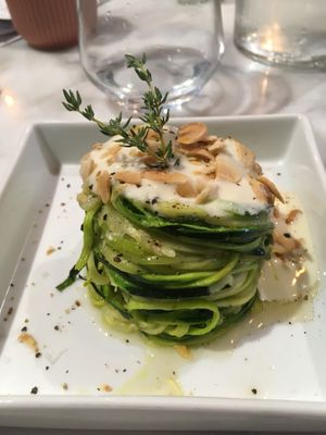 Zucchini spaghetti with « gorgonzola »  at Nepá in Milan