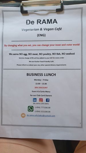 Menu at De Rama Cafe Baku, Bar & Restaurant in Baku