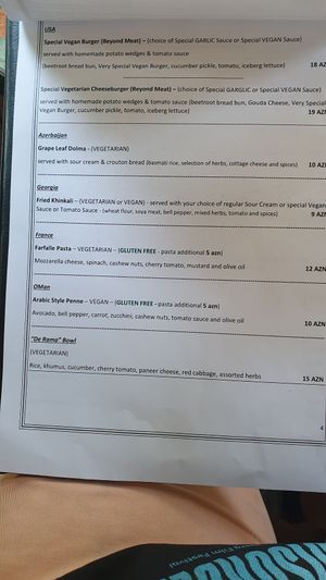 Menu at De Rama Cafe Baku, Bar & Restaurant in Baku