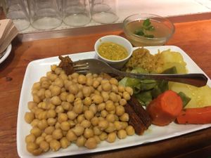 Cocido traditional Spanish dish vegan version at Viva Chapata in Madrid