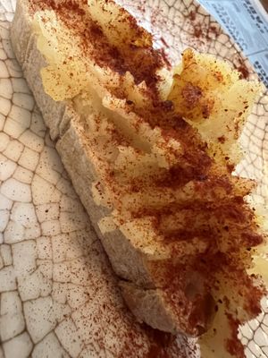 Tapa of bread with potato  at Viva Chapata in Madrid