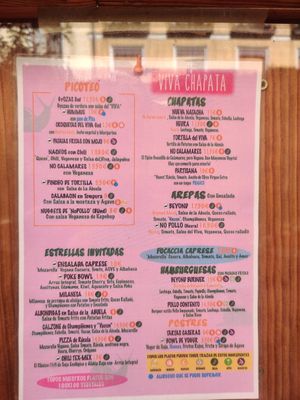 Menu at Viva Chapata in Madrid