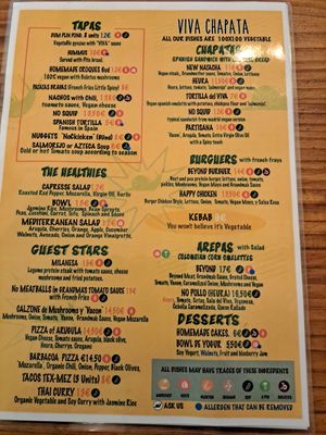 Menu at Viva Chapata in Madrid