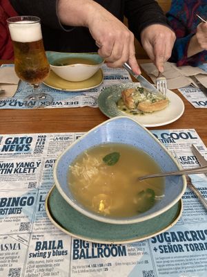Cocido soup and spinach tart  at Viva Chapata in Madrid