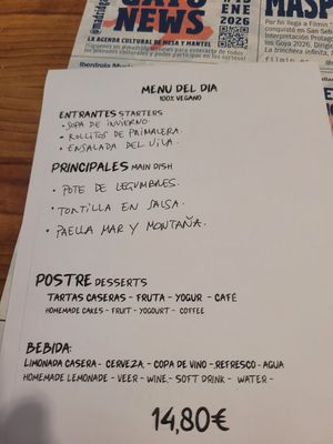 Menu special at Viva Chapata in Madrid