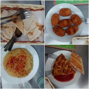 Hummus, mushroom croquettes, vegan Spanish omelette at Viva Chapata in Madrid