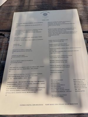 Menu café at Flores do Cabo Colares in Colares