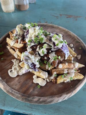 Vegan loaded fries  at Hangtime Hostel in Weligama