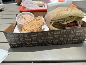 Fried chicken and big boss burgerr  at Nice Burger in Irvine