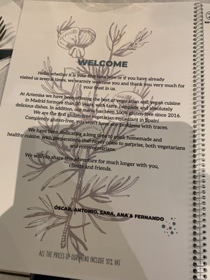 The menu  at Artemisa Sol in Madrid