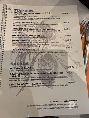 The menu  at Artemisa Sol in Madrid
