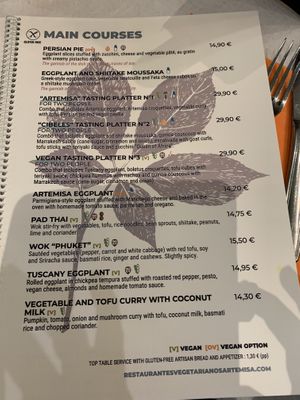 The menu   at Artemisa Sol in Madrid