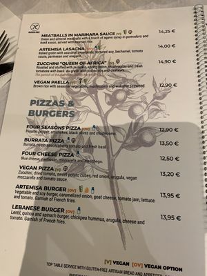 The menu  at Artemisa Sol in Madrid