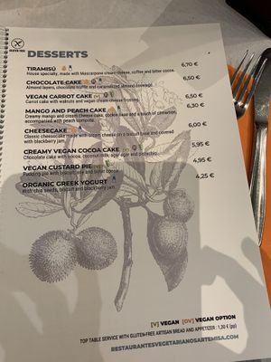 The menu   at Artemisa Sol in Madrid