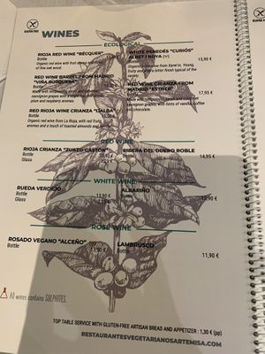 The menu  at Artemisa Sol in Madrid