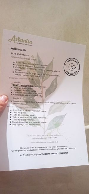 Menú del día at Artemisa Sol in Madrid