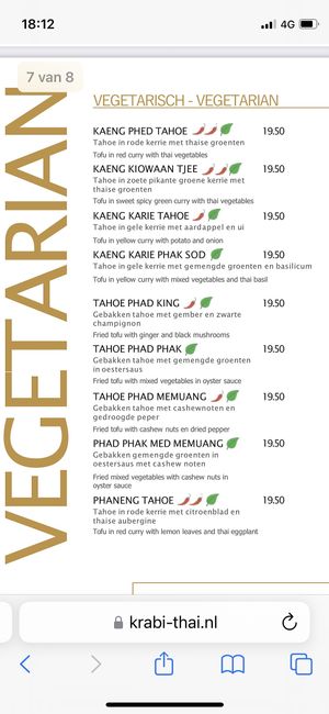 Menu  at Krabi Thai in Amsterdam