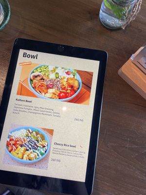 iPad with food and drink displayed  #Veganuary at Kynd Kulture in Bangkok