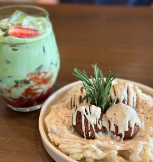 Swedish meatballs on mashed potatoes. Xmas special   #Veganuary at Kynd Kulture in Bangkok