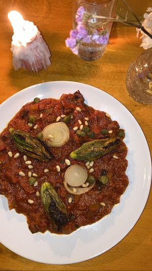 Main dish August 2023: stuffed zucchini flowers on ratatouille veggie stew - I didn’t know veggies can be this tasty  at Tonka in Frankfurt