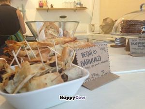 A must try is traditional Banitza, as a vegan option - with tofu, olives and sun-dried tomatoes or tofu, spinach with sunflower seeds. at Vegan Kitsch in Sofia