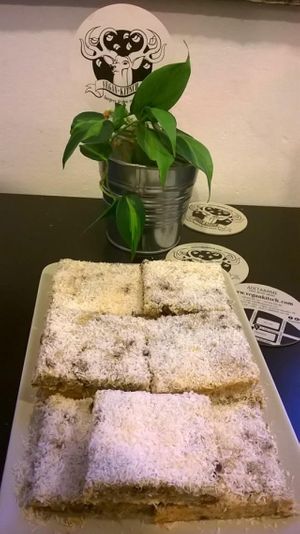 Chia cake with lemon, coconut and agave at Vegan Kitsch in Sofia