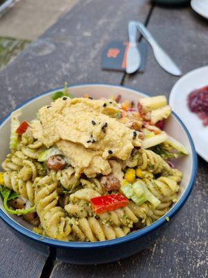 Salad bowl. All vegan apart from the cheese at The Wild Oak Cafe in Llanidloes
