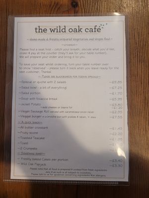 Food Menu at The Wild Oak Cafe in Llanidloes