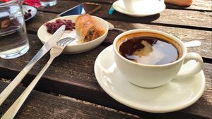 Very good coffee and vegan sausage roll at The Wild Oak Cafe in Llanidloes