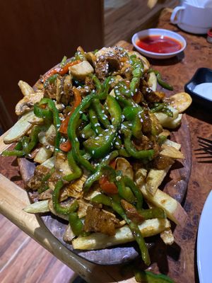 Meitan Fries.    at Catapilcana Vegana in Santiago