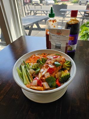 Vermicelli salmon with veggies  at Hello Vietnam in Philadelphia