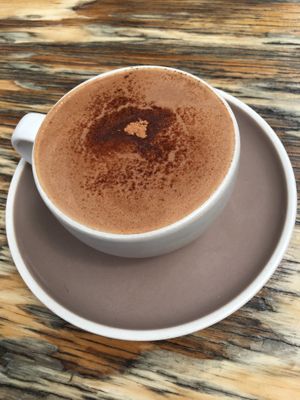 Peppermint hot chocolate (with soy probs). EXCELLENT!!! at Pollen Tea Room in Battery Point