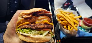 BBQ bacon Ranch burger and fries at Nice Burger in Mission Viejo