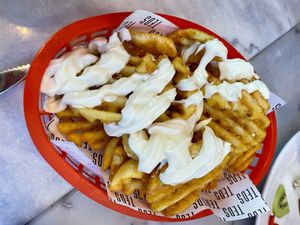 Waffle fries with vegan mayo (ask for it)  at Ted's in Breda