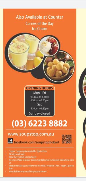 Open hours/contact details at The Soup Stop in Hobart