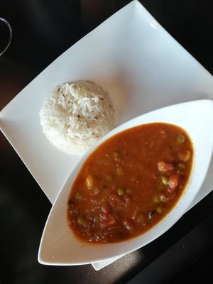 Mushroom Matar Curry & Basmati Rice (special) at The Soup Stop in Hobart