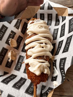 50/50 vegan corn dog with vegan mayo  at The Deli in Brighton