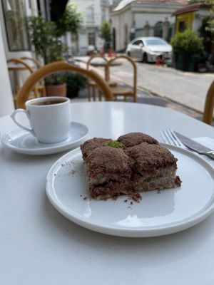 Vegan cold baklava and turkish coffee  at Halef in Istanbul