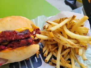 Vegan Burger & Fries at QueenBurger in Durham