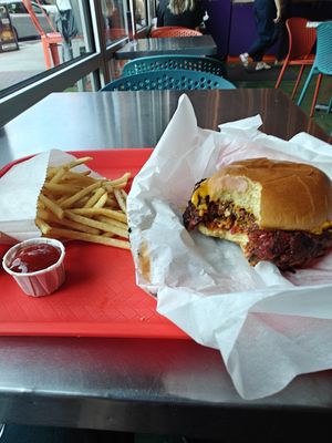 Vegan burger and fries. at QueenBurger in Durham