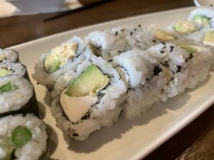 Cream cheese and avocado rolls  at Vegan Shoku in Vancouver