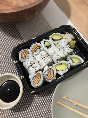Inari and avocado rolls  at Vegan Shoku in Vancouver