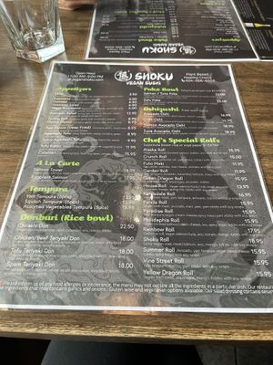 Menu   at Vegan Shoku in Vancouver